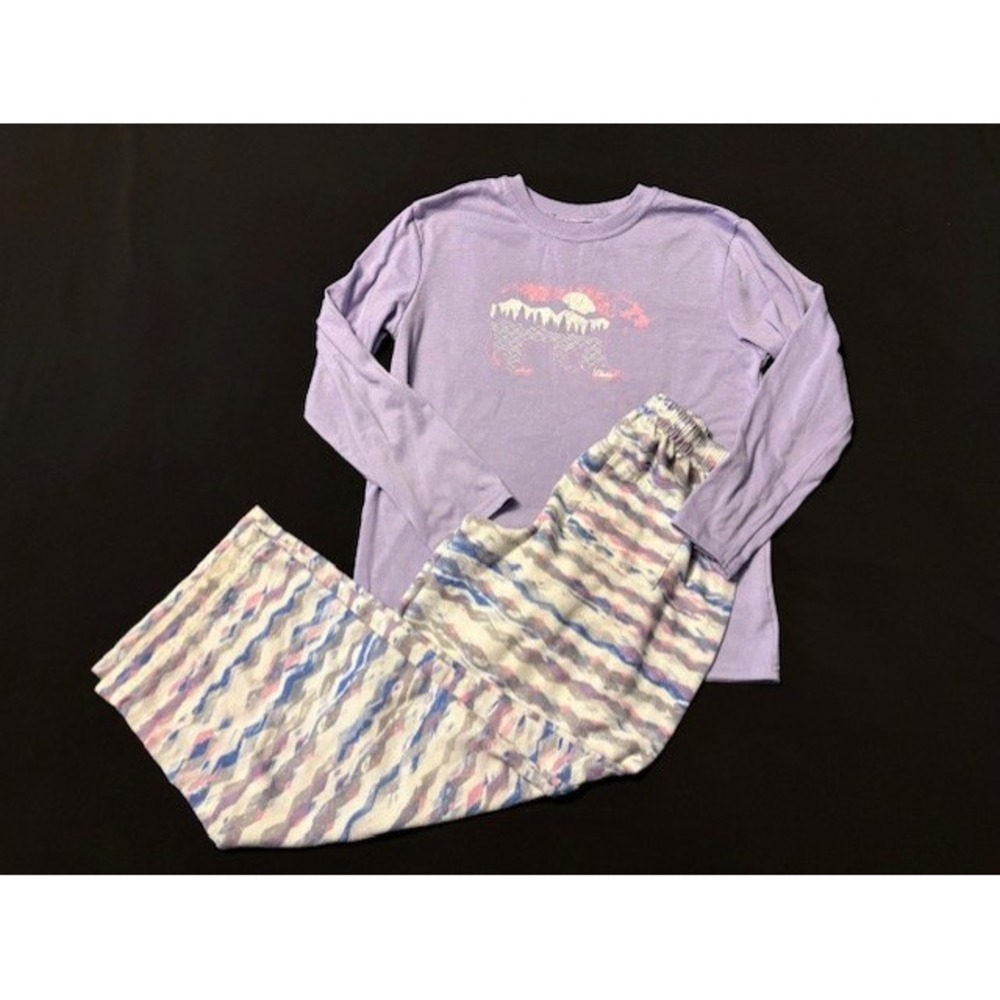 LL Bean pajama set, pastel colors with bear graphic, kids size 10-12